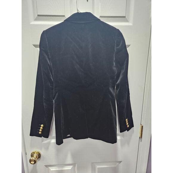 J. Crew Black Velvet One Button Blazer Jacket Gold Crest Button Sz 0 Women's - Picture 5 of 7